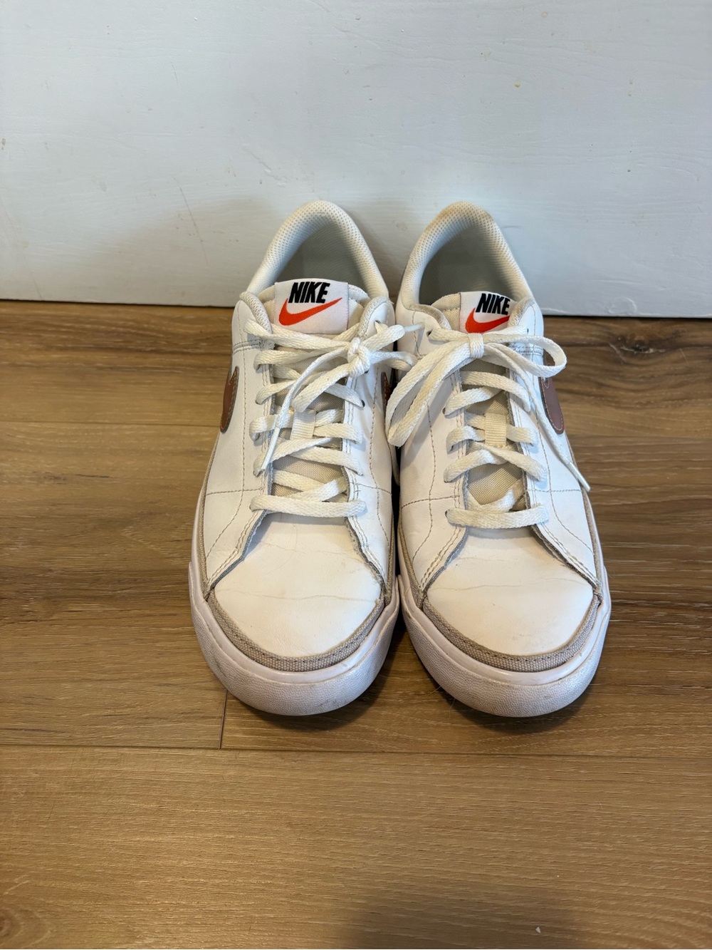 Nike Kids Court Legacy White Casual Sneakers with Gold Swoosh